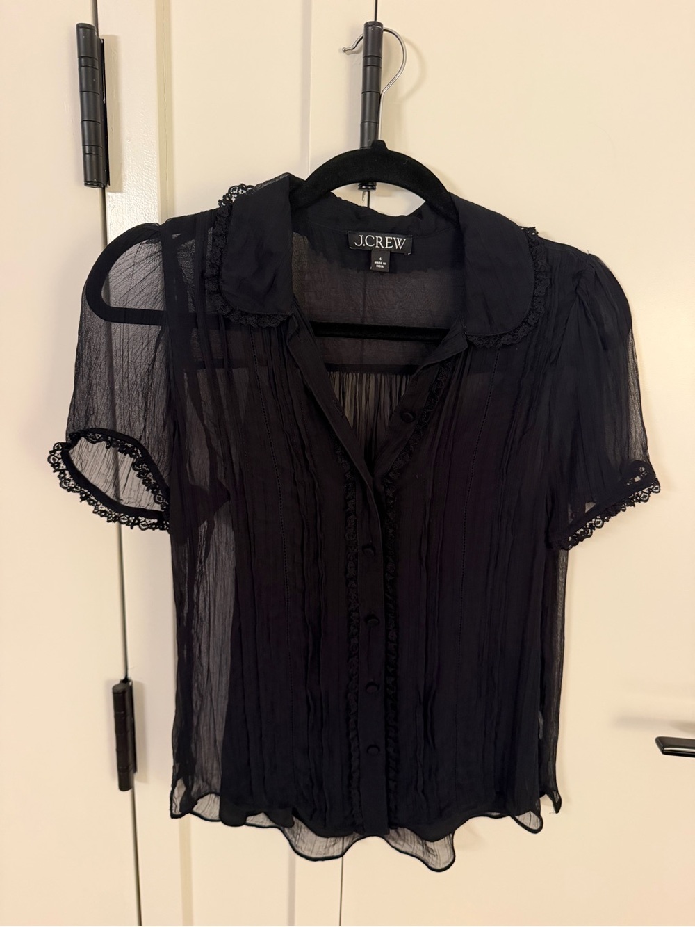 J. Crew Black Sheer Short-Sleeve Button-Front Blouse